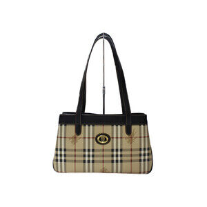BURBERRY Shoulder Tote Bag Beige Tan Dark Brown Black Leather